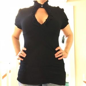 Black Plunging V-neck Shirt